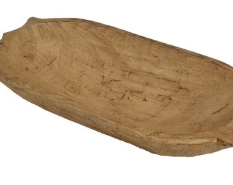 Rustic Deep Wooden Dough Bowl with Handles-Trencher-Batea-Wood Doughboard-Doughbowl-8-11W x16-19L-Primitive White