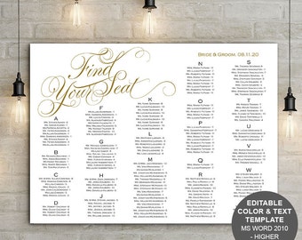 Wedding seating chart, poster, seating chart, template, Instant download, sign, seating plan, alphabetical order, printable, S15