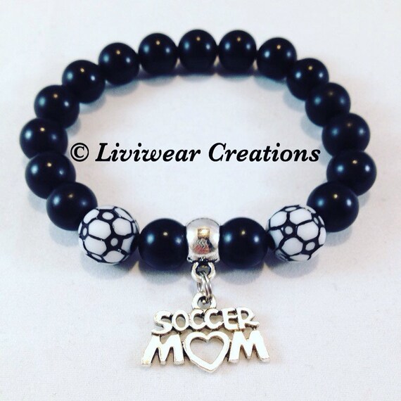 Soccer Mom Charm Bracelet Soccer Beaded Jewelry by LiviWear