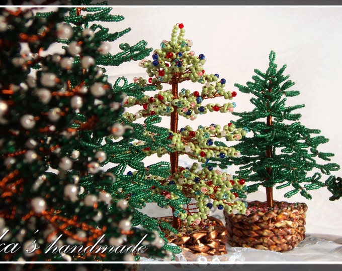 Beaded Christmas trees of different height and pattern, New Year gift, Christmas gift, seed bead tree, artificial Christmas tree