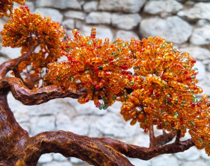 Beaded artificial autumn cascade bonsai tree - miniature tree - beaded autumn - bonsai tree - copper wire tree of life - ready to ship