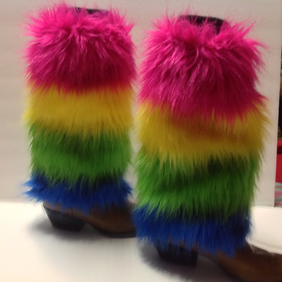 Rainbow Fluffies Fuzzy Leg Warmers Furry Boot by CandCvintage