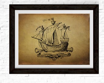 Nautical Decor, Boat Print, Sailing Gifts, Nautical Prints, Ocean Theme Decor, Sailboat, Sailing Print, Sail Boat Art, Wooden Boat Print