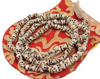 Tibetan Buddhist Premium Yak Bone Skull Mala Rosary 108 Beads Free Silk Pouch