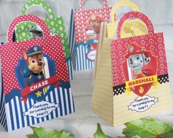Paw Patrol inspired new favor bags, Paw Patrol birthday, Paw Patrol celebrations,Paw Patrol favor box, Paw patrol party,Set of 12