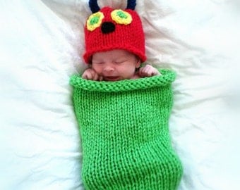 Hungry Caterpillar Cocoon and Hat, Knit Caterpillar Costume, Hungry Caterpillar Photo Prop, Hungry Caterpillar Baby Shower, Unisex Baby Gift