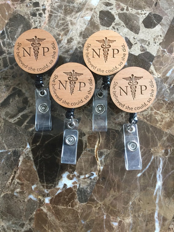 Nurse Practitioner Wood Engraved Badge Reel
