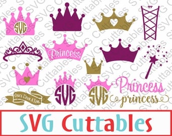 Princess Crown SVG, Princess Monogram, Wand, DXF, EPS, Vector, digital cutting file for cutting machines