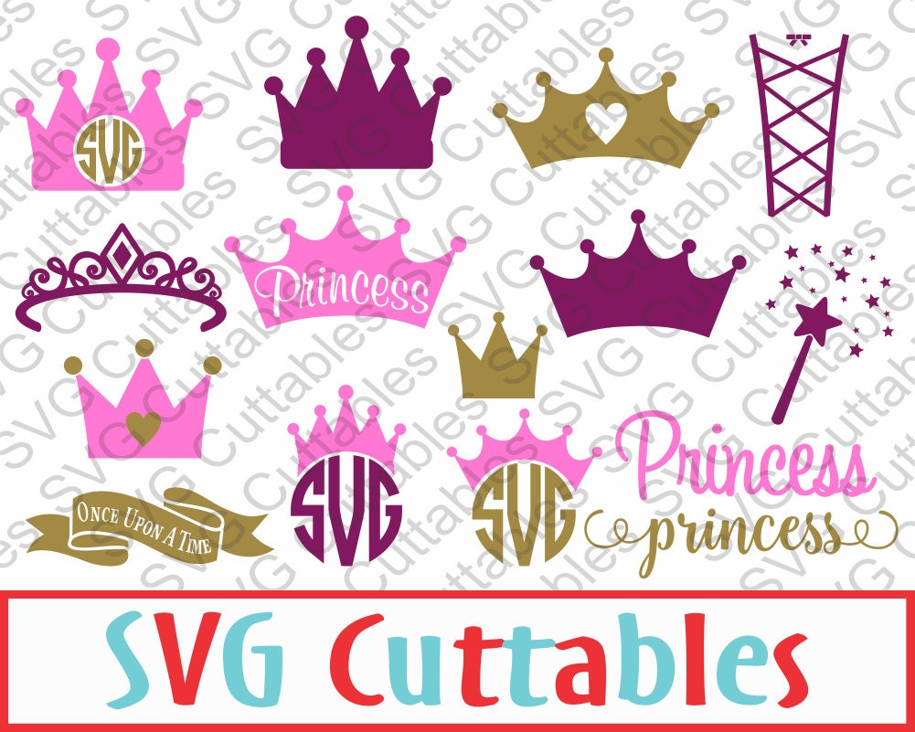 Download Princess Crown SVG Princess Monogram Wand DXF EPS Vector