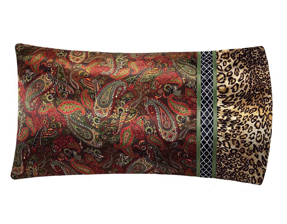 Brown Paisley Satin Pillowcase, Paisley Pillow Case, Leopard Print Pillow Case, Luxury Bedding ...