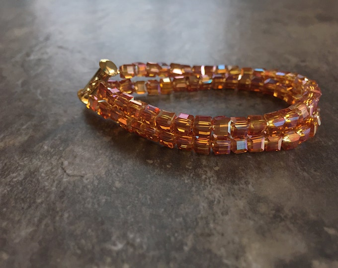 Orange shiny bracelet, cube orange bracelet, double strand orange, double strand arm, cube bracelet, orange crystal cube bracelet
