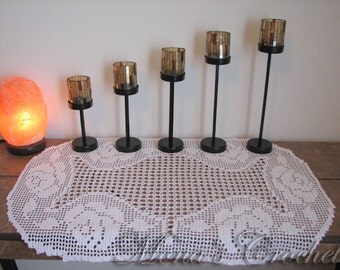 Hand Crocheted White Filet Crochet Doily for Home Decor | Centerpiece | Table Runner | Dresser Scarf | Buffet Cloth | House Warming Gift