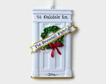 White Door - New Home - First Apartment Personalized Ornament - Hand Personalized Christmas Ornament