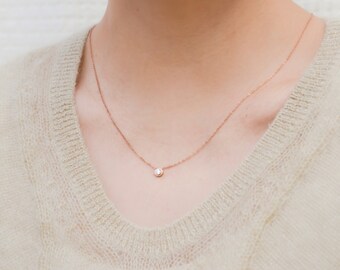 Tiny CZ Rose Gold Necklace, Dainty Rose Gold Necklace, Cubic Zirconia Necklace, CZ Necklace, minimal, Rose gold necklace