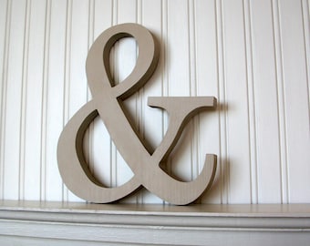 Ampersand Wood Sign, & Word Sign. Grey Ampersand Wood Word Sign