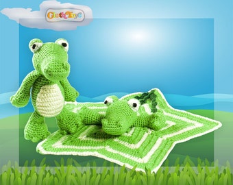 Crochet CROCODILE Toy and Security Blanket, Crocodile Lovey, Green Blanket, Toy Crocodile, Soft Toy, Boys Baby Shower Gift, Ready to Post.