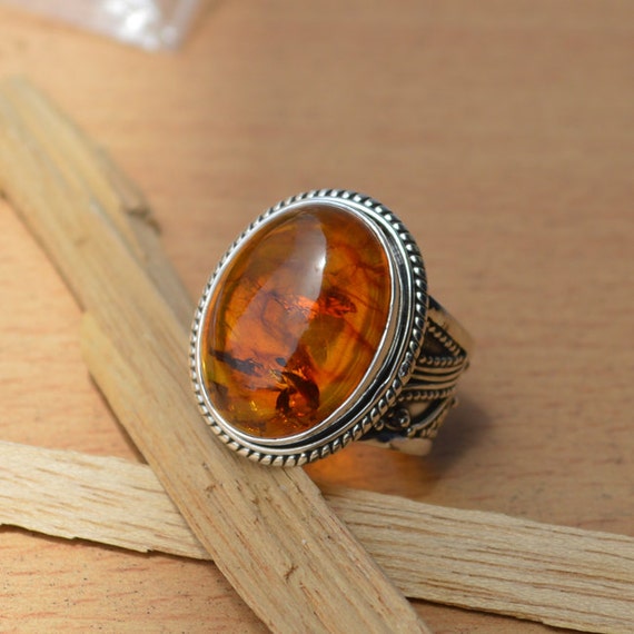 Genuine Lithuanian Baltic Amber Yellow Amber Gemstone Ring