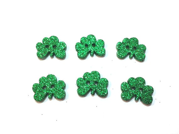 Shamrock Buttons GLITTER Two Hole Sew Thru by EmbellishmentButtons