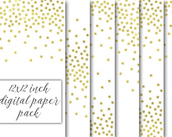 12x12 inch gold stars confetti png digital paper pack glitter pattern background diy christmas printable scrapbooking paper gold foil stars