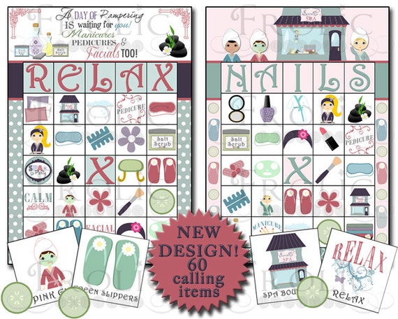 Spa Bingo 20 Printable Cards INSTANT DOWNLOAD