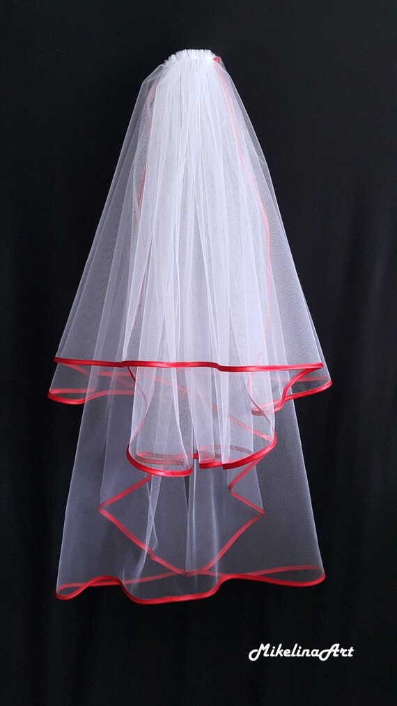 red and white wedding veil