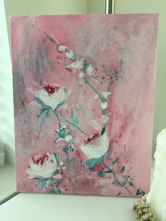 Shabby Chic Flower Painting 11 X 14 Acrylic On