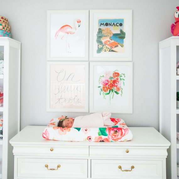 Changing Pad Cover in Floral Dreams Watercolor Flowers in