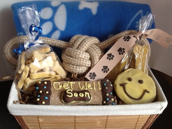 Dog Treats Dog Get Well Gift Basket by DOGBonesBoutique on