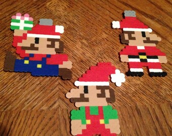 Super Mario | Christmas | Ornament | Set | Nintendo | Mario | Santa | Perler Beads | Perler Art