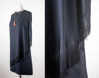 1960s Black Fringe Dress, Flapper Dress, 60s Dress, Mod Shift Dress, Black Dress, Retro Party Dress, Mid Century Modern, 20s Style Dress