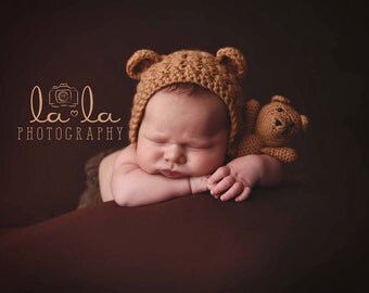 Tiny teddy bear and bonnet set **newborn**
