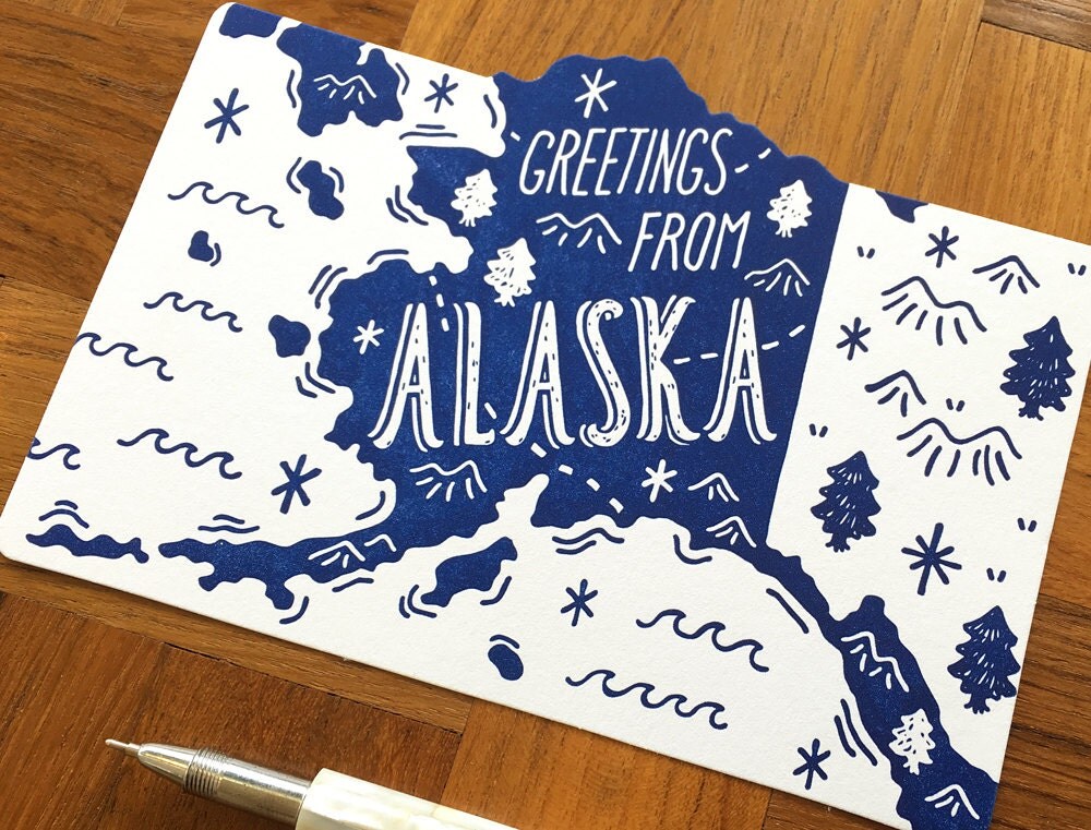 Alaska Postcard Greetings from Alaska Die Cut Letterpress