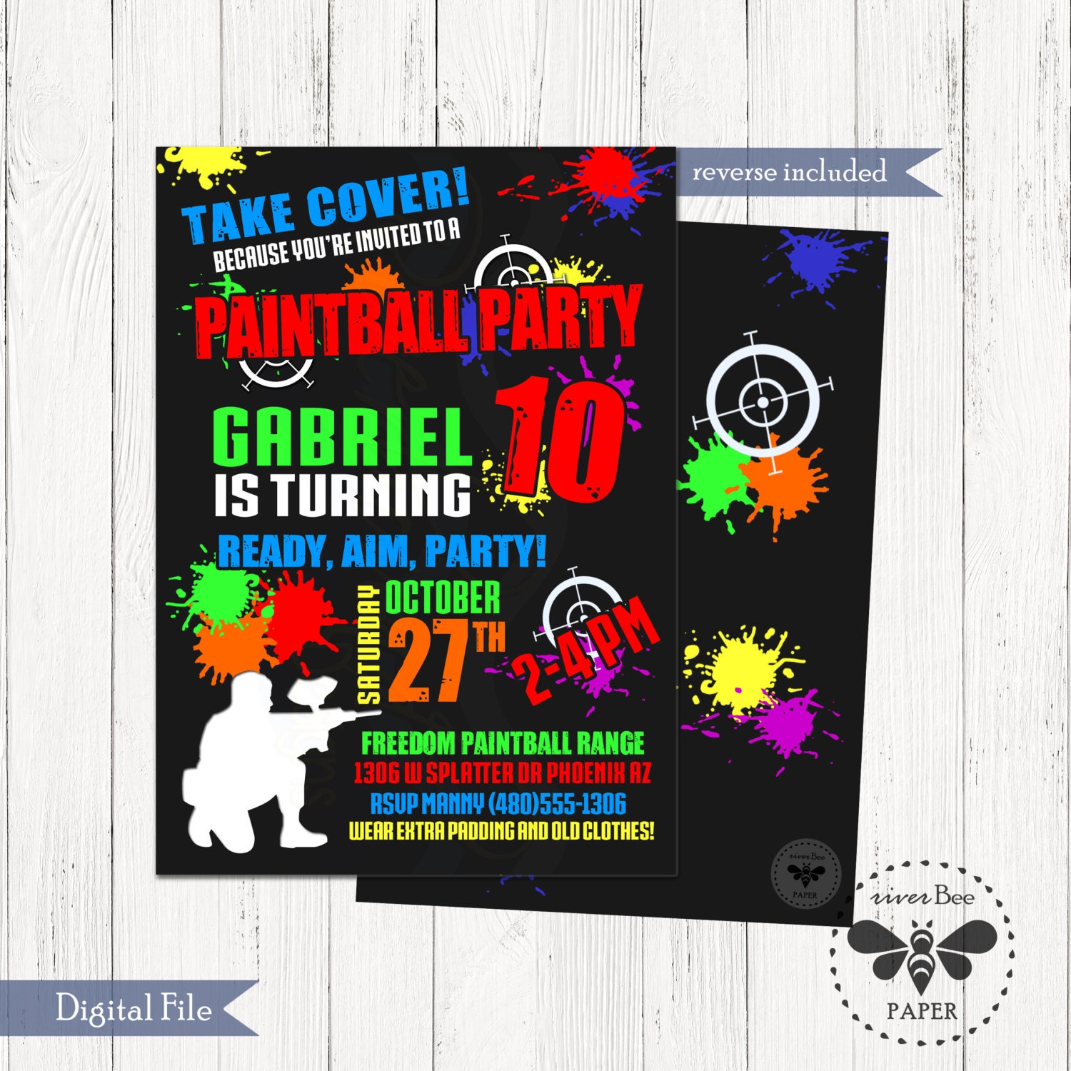 Paintball Birthday Invitation Printable Digital Paintball