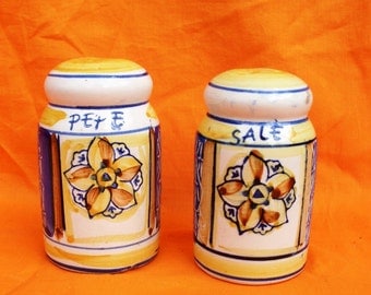 sale e pepe vintage Deruta, set per condimenti in ceramica di Deruta dipinte a mano, vintage salt and pepper Deruta, Italian artisan product