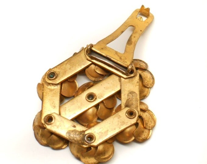Storewide 25% Off SALE Antique Matted Gold Tone Faux Pearl Designer Floral Fur Clip Featuring Elegant 1930's Design