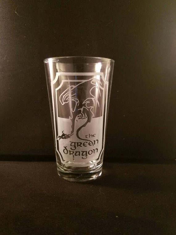 Lord Of The Rings The Green Dragon Inspired Etched Pint Glass LOTR Pint Glass Lord of the Rings The Green Dragon Pub Inspired Glassware