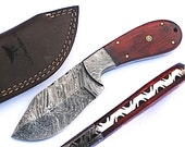 HTS-52 custom handmade Damascus Skinner Knife / Rose Wood Handle /Twist Pattern / Camping / Hunting / Field / Skinning Knife / Hand Made