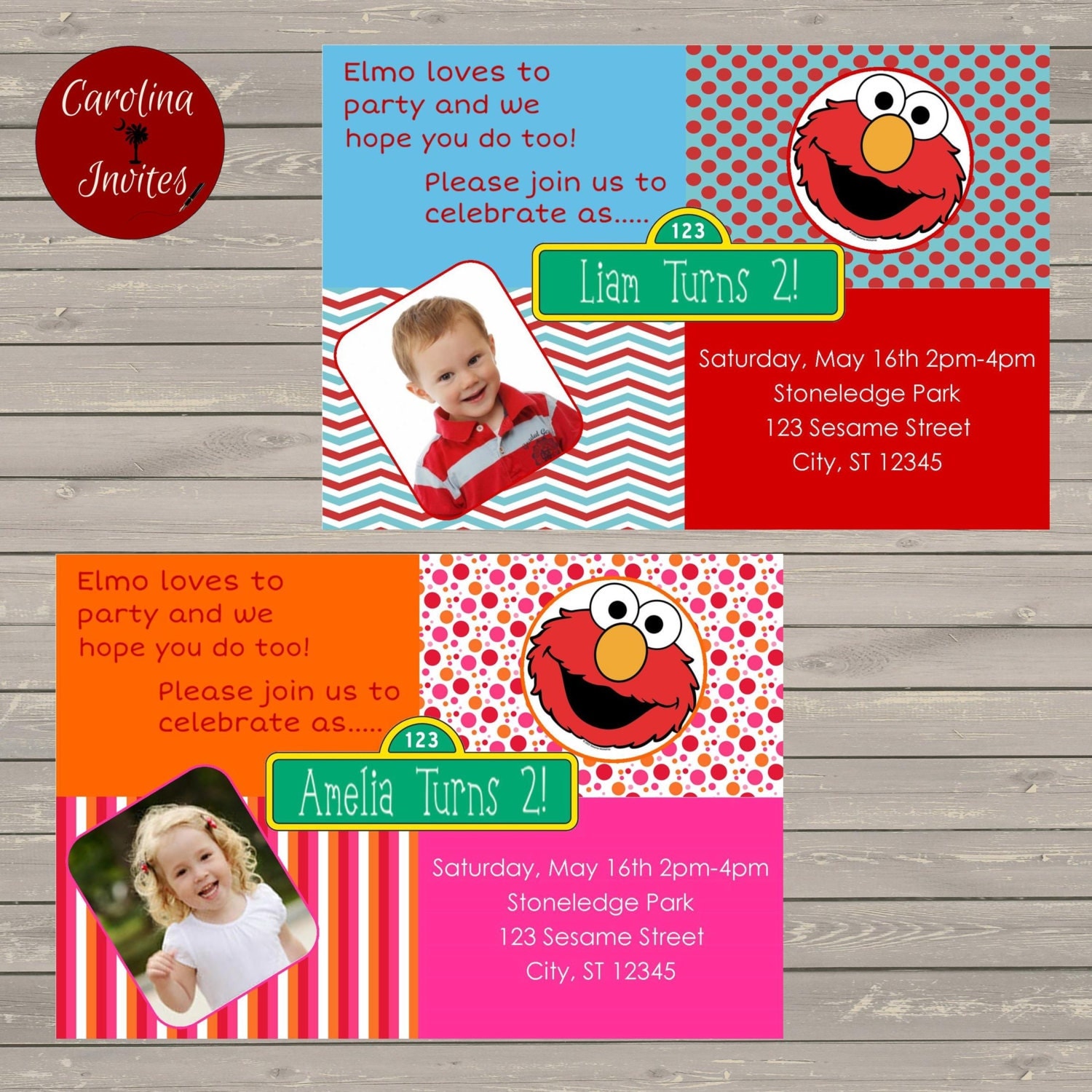 Elmo Birthday Party Invitation-Blue or Pink-Printable