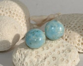 Dominican Larimar Caribbean Sky 2 cabs set Round 16mm Dolphin cabochons blue pectolite boho stone 7g 35ct quality