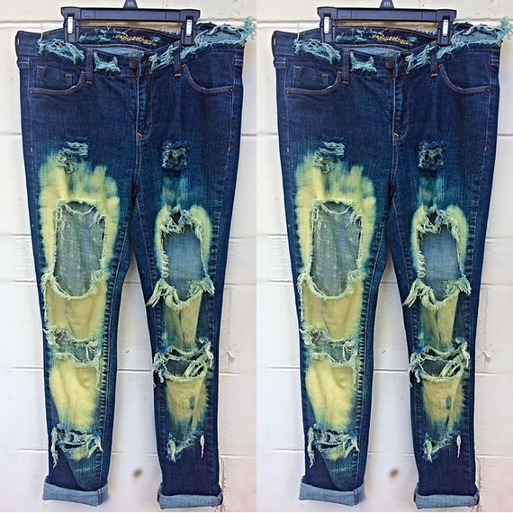 Crazy ripped cut jeans by cottoncandyvintageco on Etsy