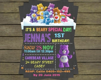 Carebear Care Bear girls Birthday Party by PYOpartyinvites on Etsy