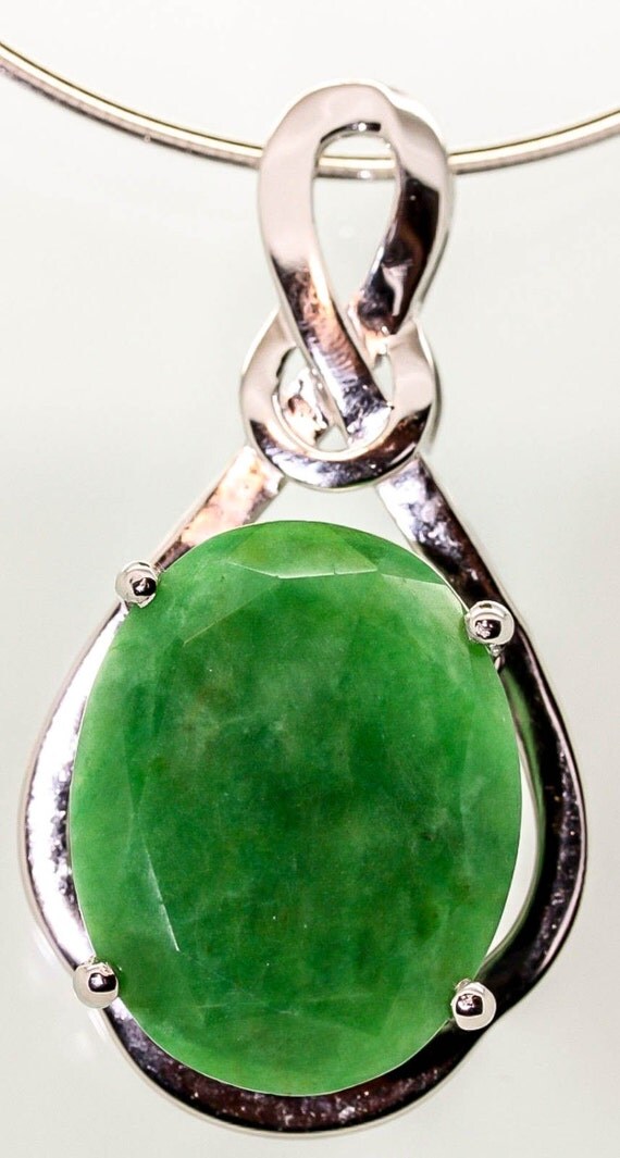 Large Emerald Gemstone Silver Pendant Oval Emerald by Bellephine
