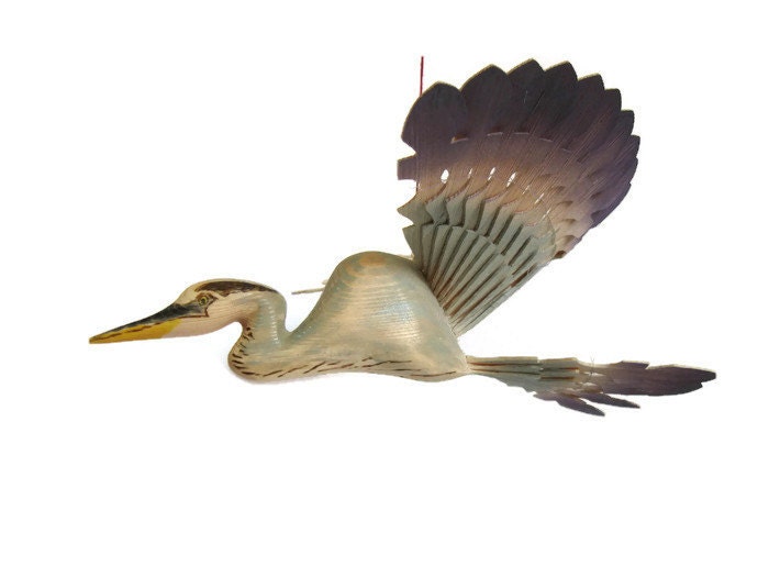 Great Blue Heron Bird Mobile Fan Carving Hand Carved