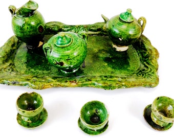 Vintage Madd Tea Party Ceramic Mini Tea Set 12 pc Color Green