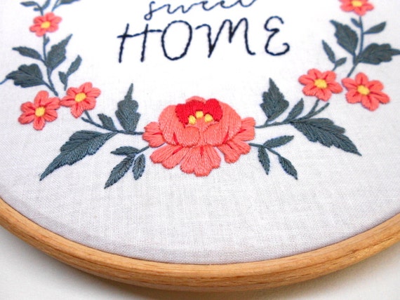 Flower wreath home sweet home sign embroidery hoop wall art Flower wreath home sweet home sign embroidery hoop wall art