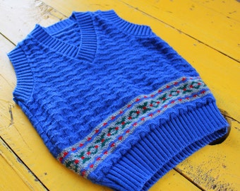 Vintage BOY Size 3T Azure Blue Knit Sweater Vest, vintage boy sweater vest, vintage boy size 3t, vintage boy sweater size 3T, 3T old man