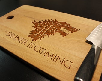 Game of Thrones Dinner is Coming Cutting Chopping Board Kitchen Decor Housewarming Dorm Geeky Gift The Force Fan Boy Large Size 18" x 11"