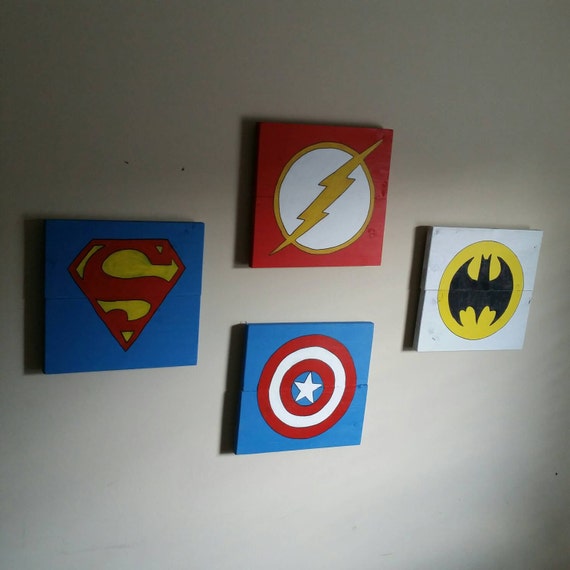 Items similar to Superhero sign, set of 4 signs, rustic superheroes
