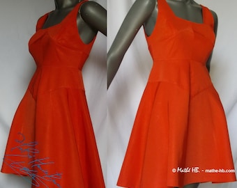 dress, corail red, trapezium cut, retro styl, zise XS, summer party, festival evening-cocktail, ball of ceremony wedding
