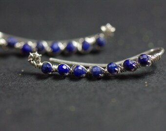 Lapis Lazuli Climbers, Ear Climber Earrings Sterling Silver Climbers Lapis Ear Crawlers Silver Ear Cuff Lapis Lazuli Earrings